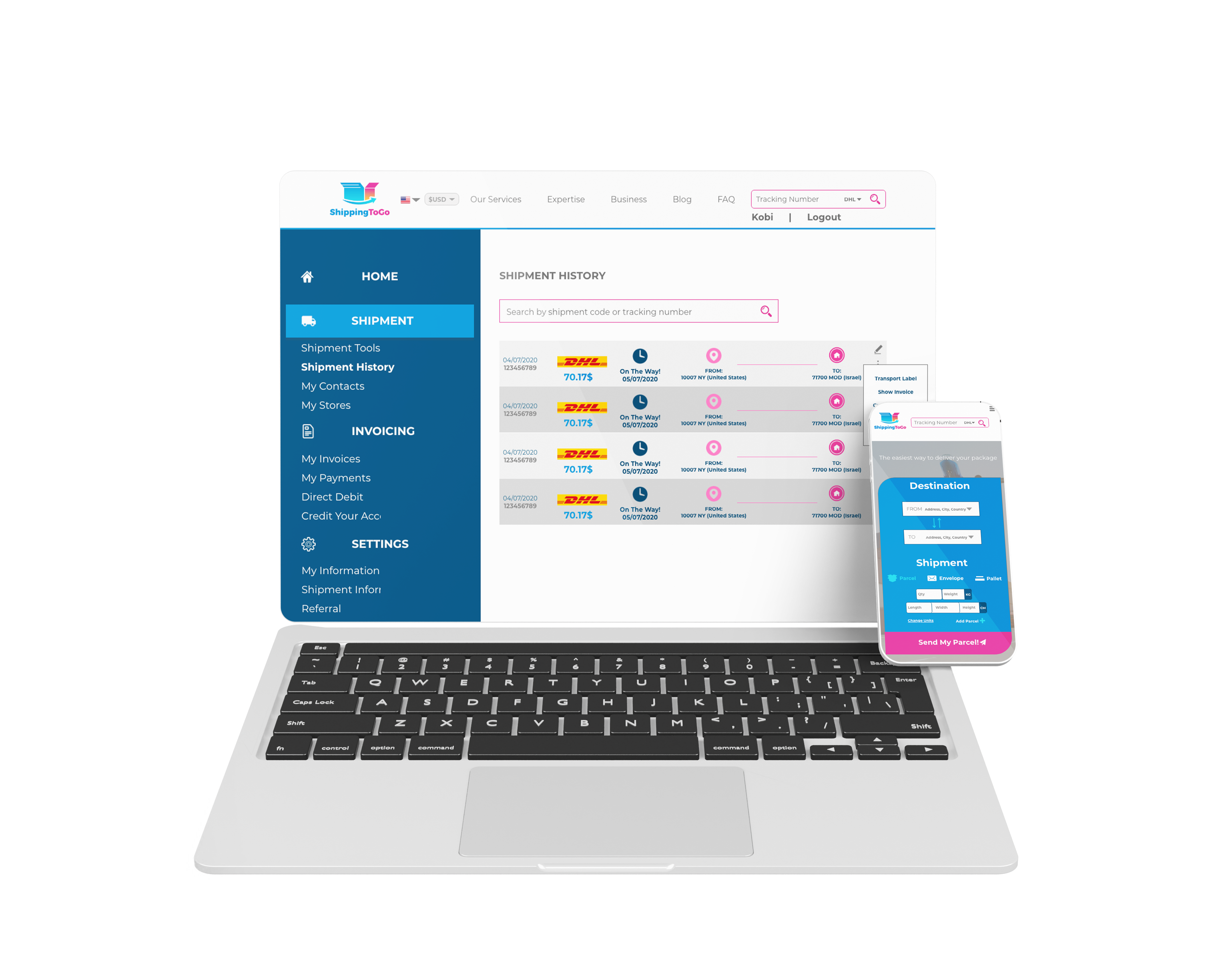 Product design mockup showing results